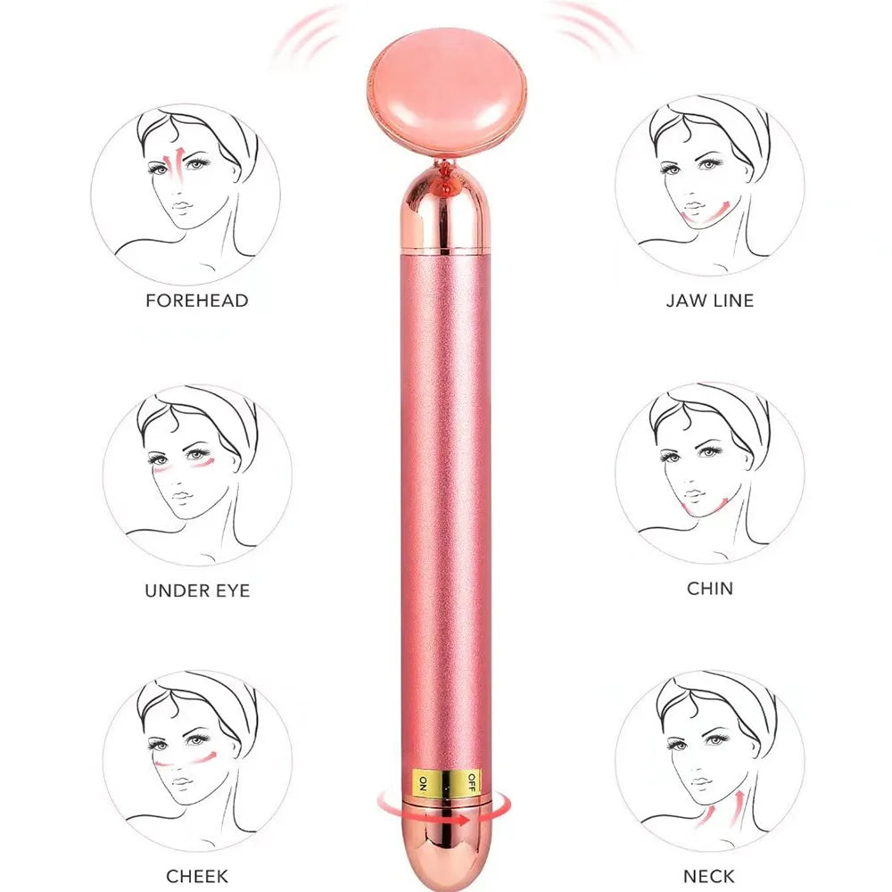 Electric Vibrating Facial Jade Roller | Rose Quartz