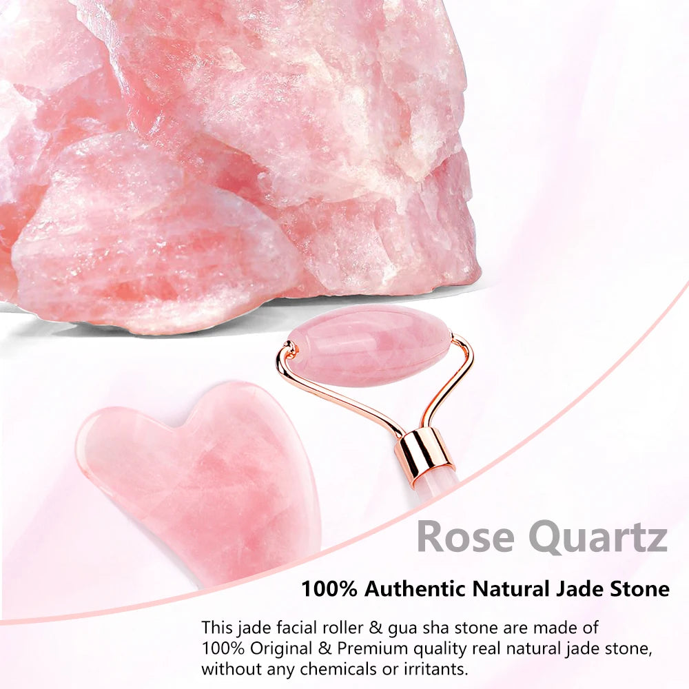Jade Roller Gua Sha Set | Natural Rose Quartz